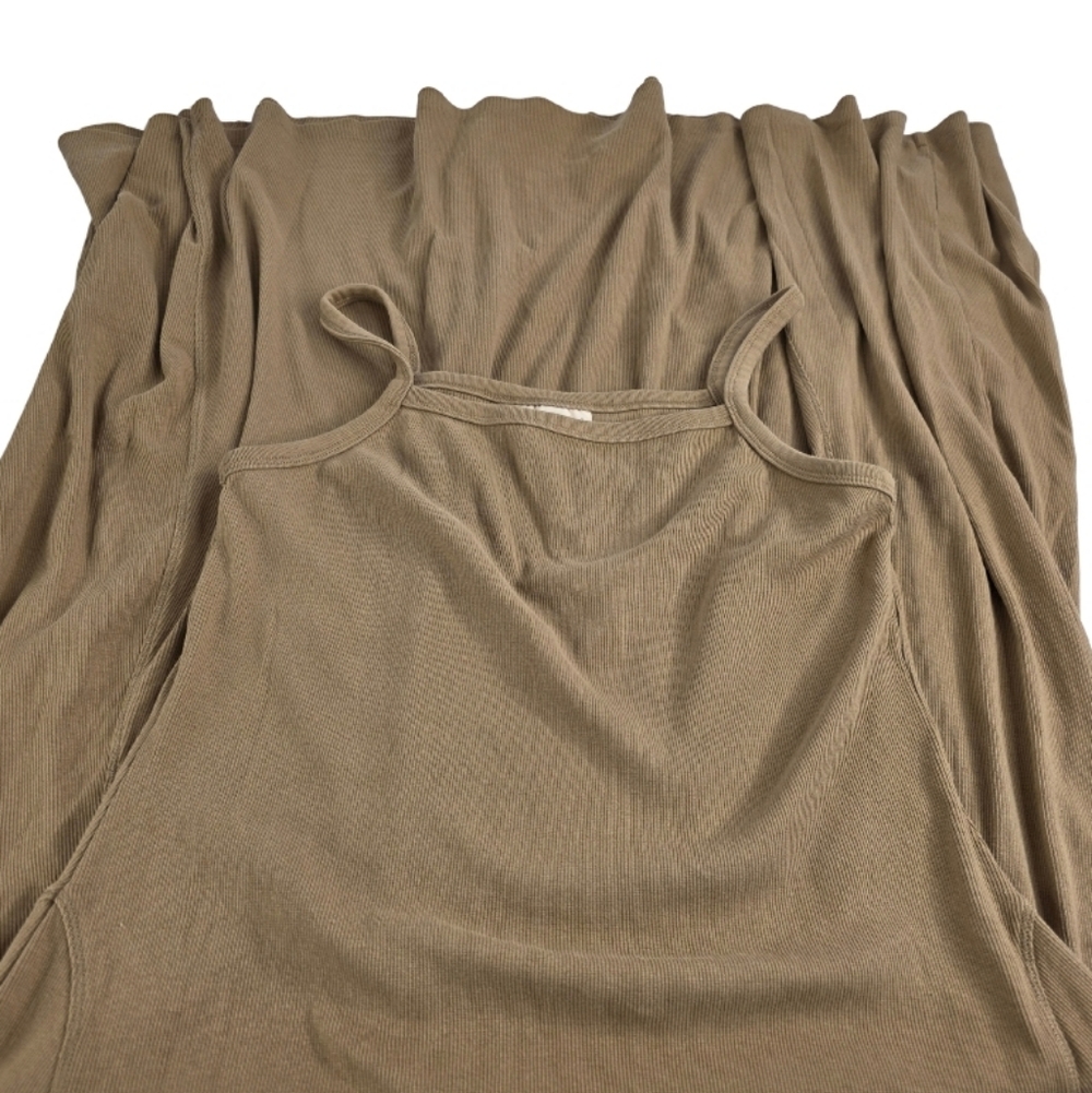 Universal Thread L Tan Ribbed Flared Maxi Dress Spaghetti Straps Stretch 2363-AW - Picture 2 of 10